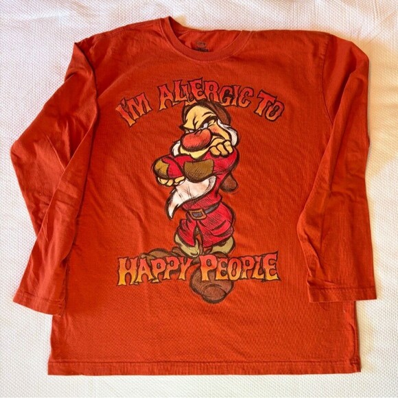 Disney Store Exclusive Grumpy Long Sleeve Shirt 100% Cotton XL Allergic to Happy - Picture 1 of 16